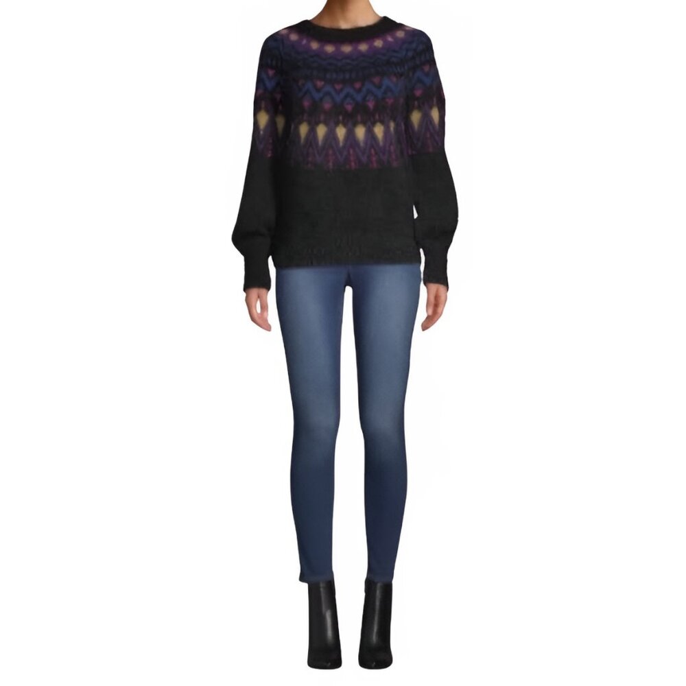 Faux Angora Fairisle Sweater, Black